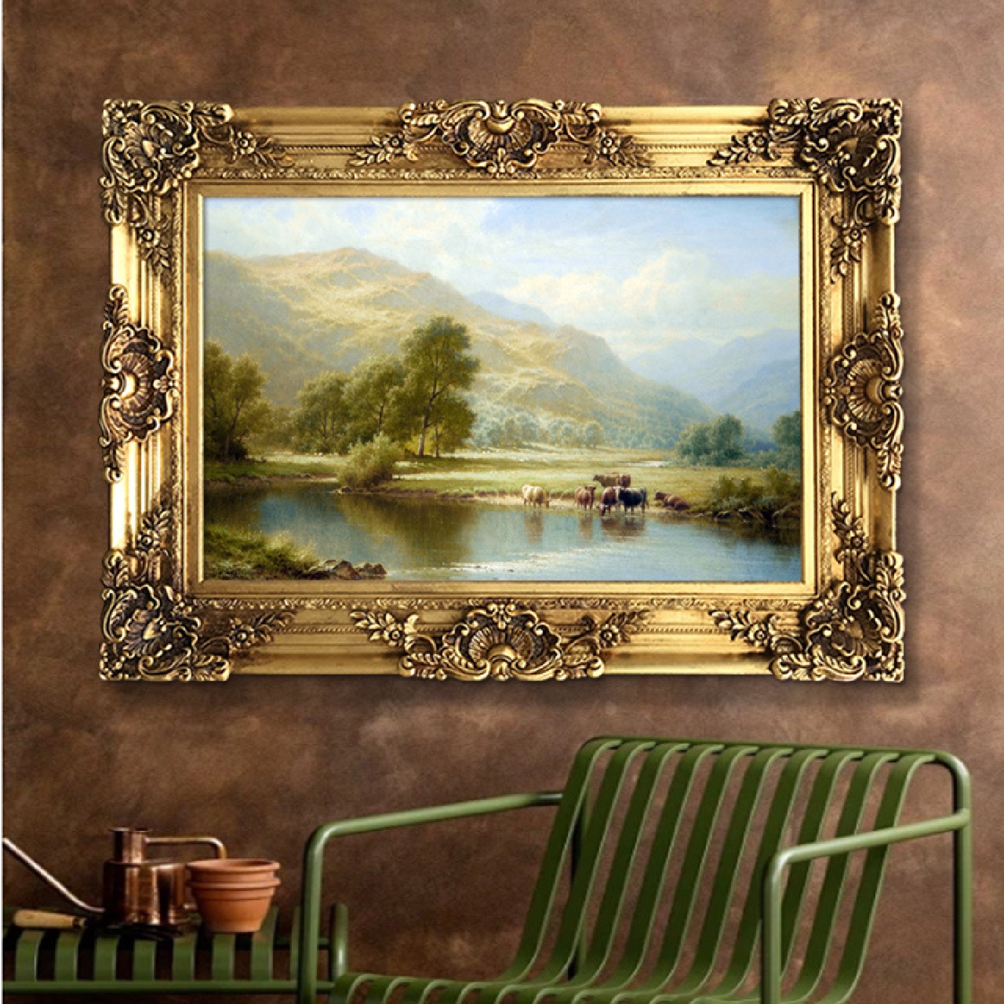 世界名画沃尔特手绘风景油画古典山水画牛欧式别墅客厅餐厅装饰画图片