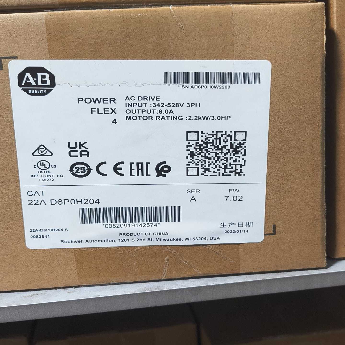 AB罗克韦尔变频器22A-D6P0H204