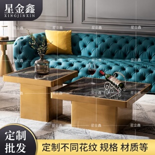 家用方形茶几北欧轻奢客厅小户型大理石茶几钢化玻璃茶几组合