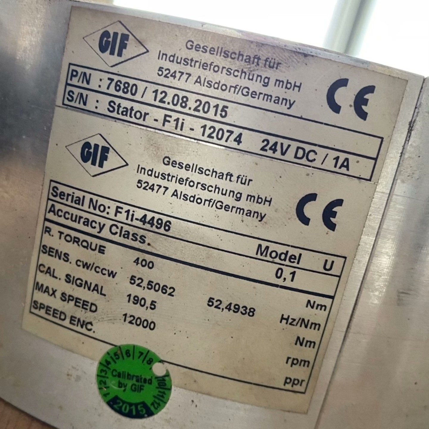 议价产品GIF F1i 扭矩传感器 400nm 12000转