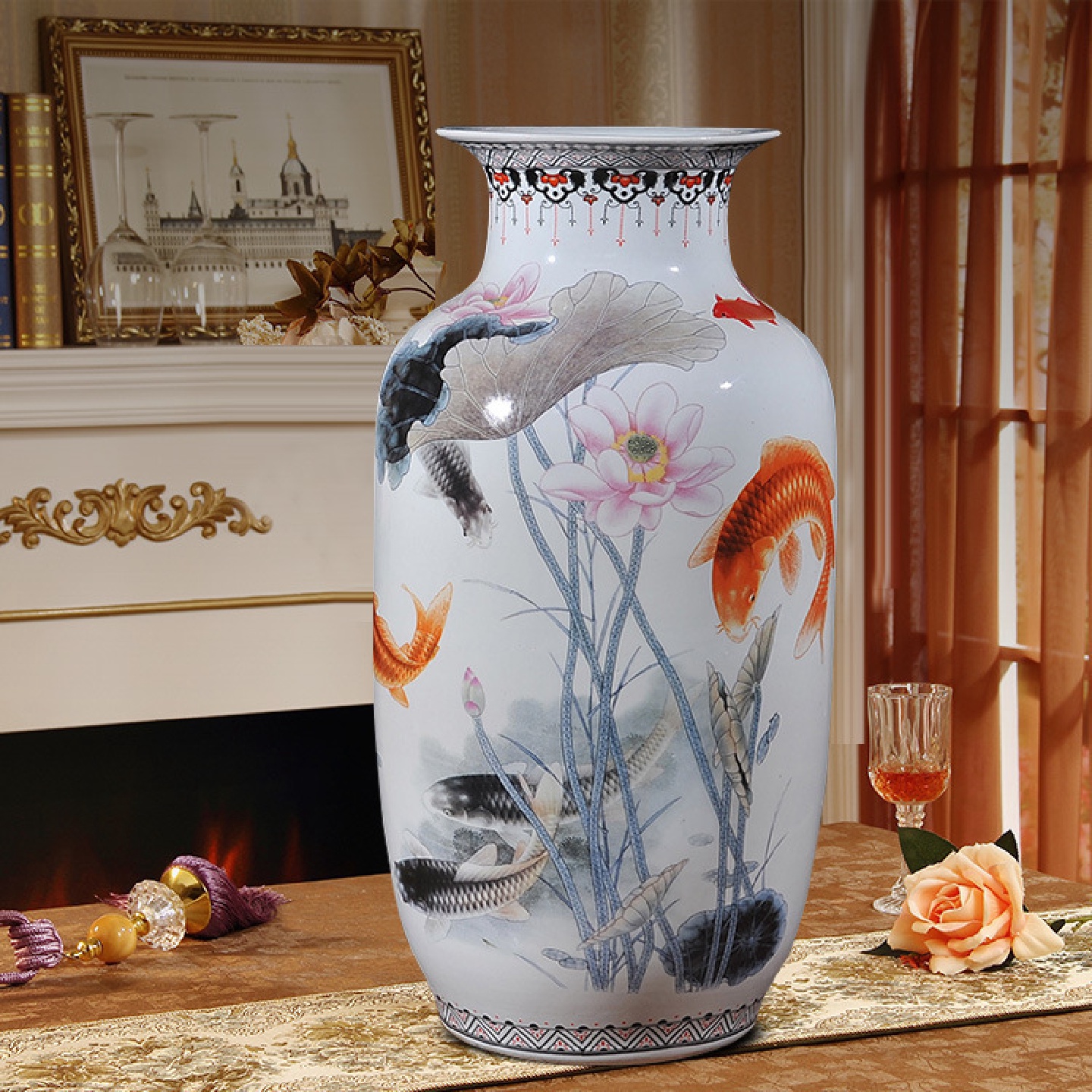 景德镇高花瓶装饰落地陶瓷直筒白色花瓶摆件客厅中式插花瓷瓶