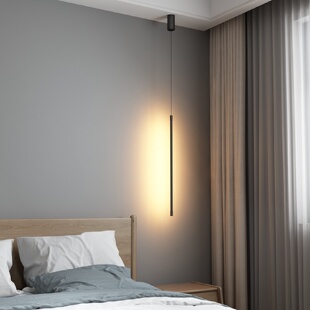 简约客厅卧室床头背景墙艺术氛围灯具 北欧创意LED线条长吊灯个性