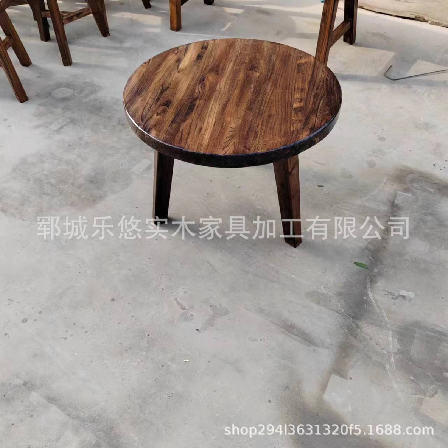 实木咖啡桌复古阳台茶桌老榆木诧寂风圆形茶桌组合休闲桌茶几餐桌