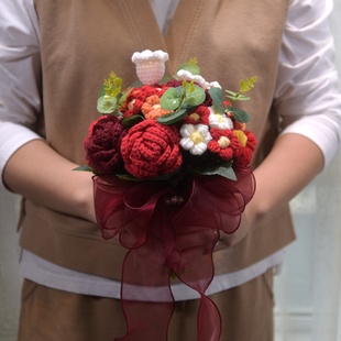 婚礼 新娘结婚订婚手捧花手工编织针织玫瑰花束编织成品送闺蜜中式