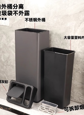 电梯口摇盖直投垃圾桶带烟灰缸酒店大堂走廊立式商场不锈钢果皮箱