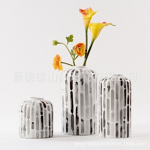 饰花 陶瓷水墨北欧办公室简约陶瓷花瓶摆件客厅电视柜餐桌装