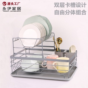 简易厨房台面碗筷沥水架碗碟置物架家用双层放盘子餐具收纳架 爆款