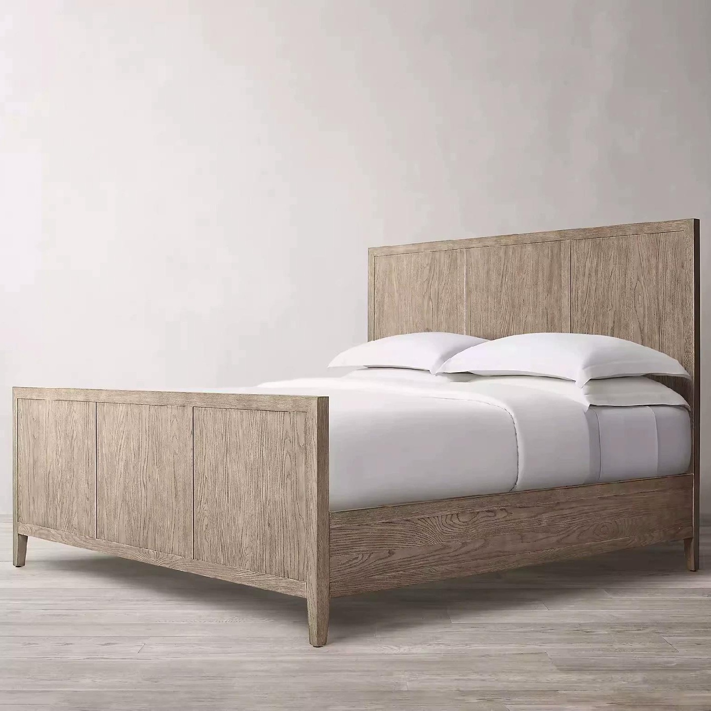 RH/美式乡村/实木床/后现代简约橡木主卧双人床法式复古做旧1.8米