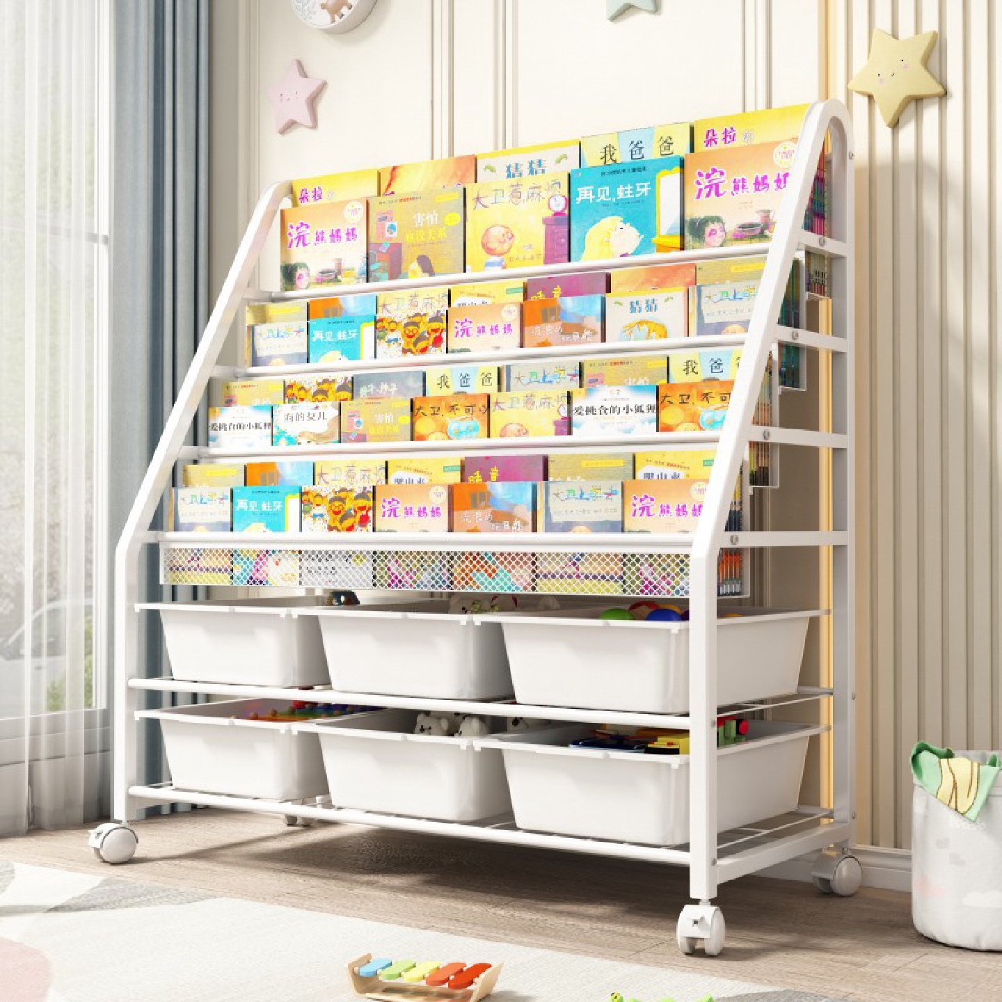 儿童书架绘本架一体幼儿园宝宝简易置物架落地书柜家用玩具收纳架