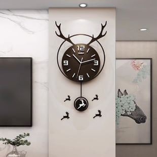 个性 北欧鹿头挂钟客厅家用时尚 创意网红挂墙钟表简约现代静音时钟