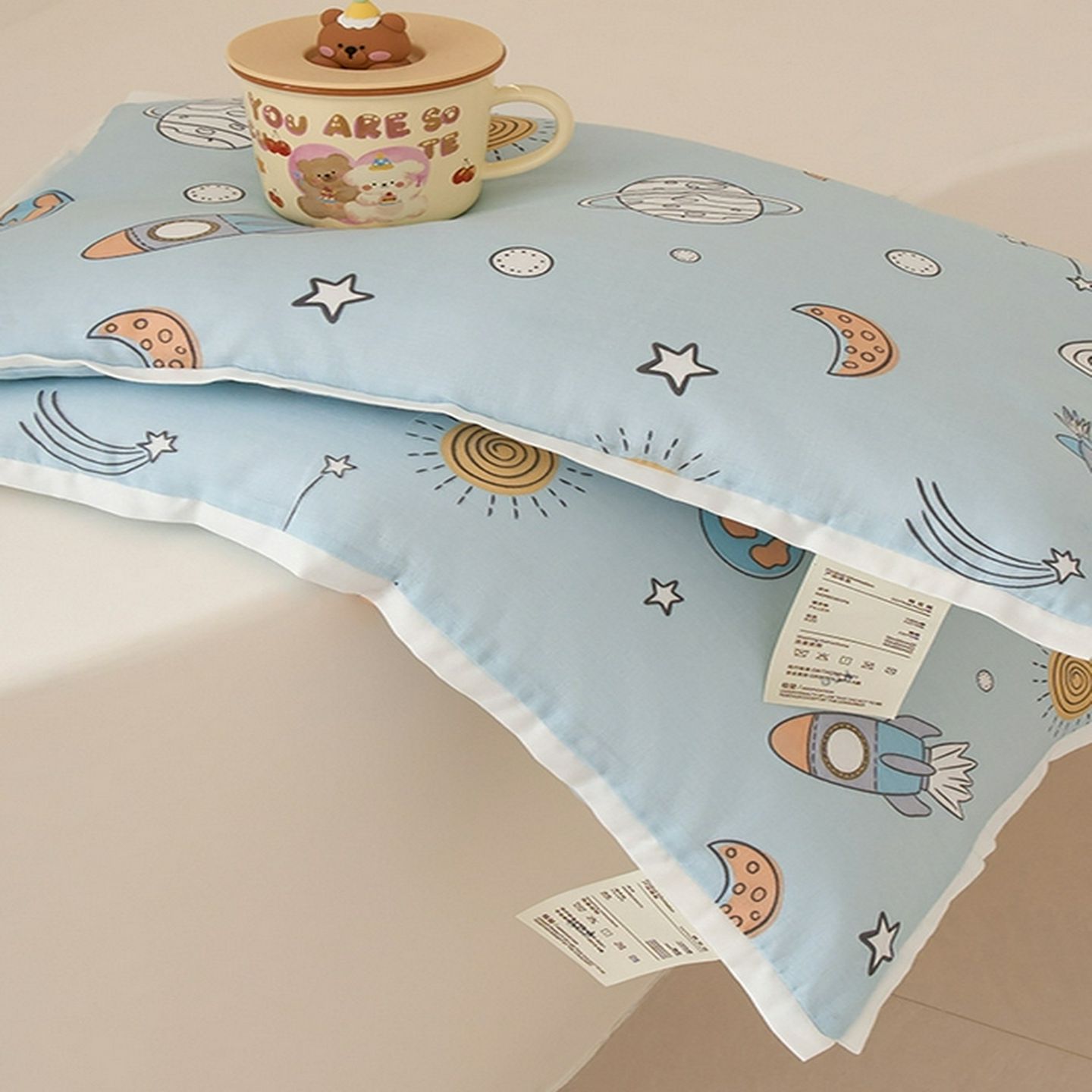 全棉双层纱幼儿园儿童小童中童小朋友棉花枕头枕芯纯棉带枕套护颈