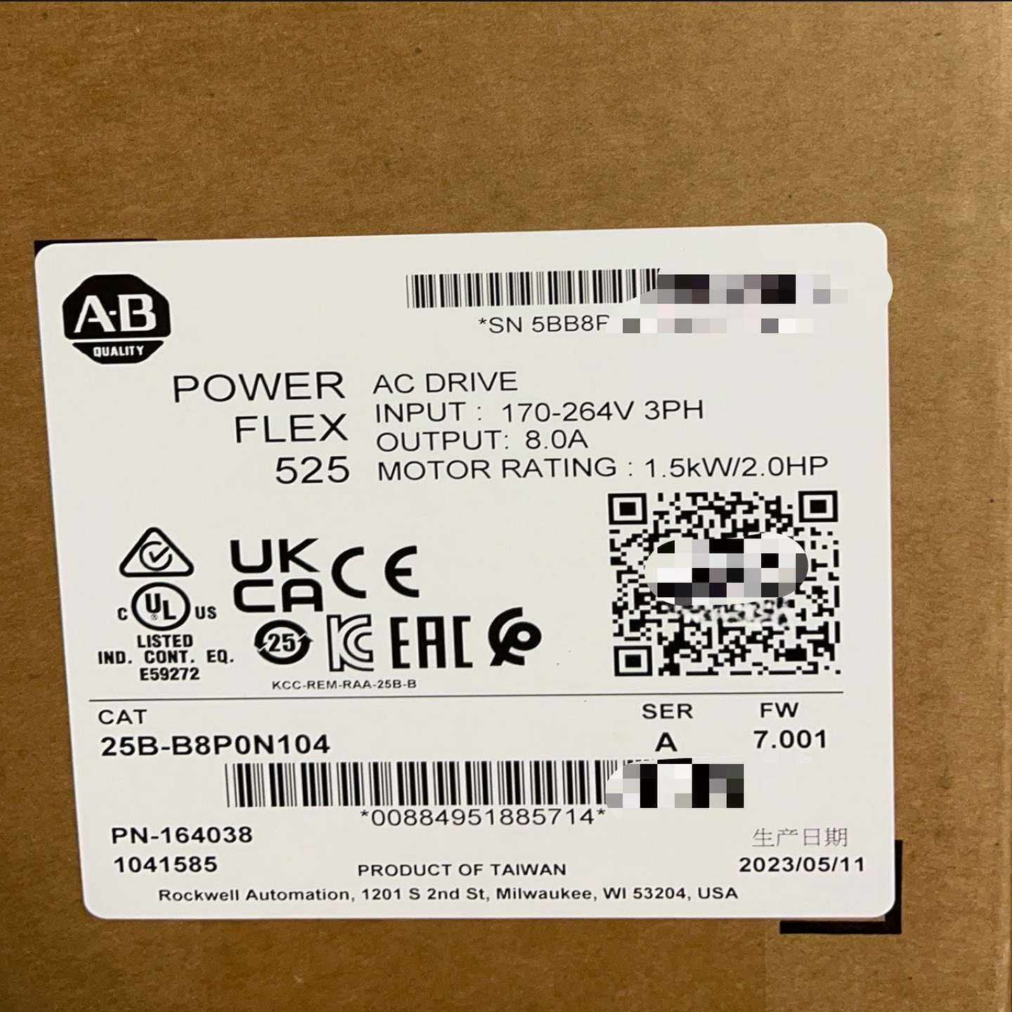 25B-B8P0N104交流重行变频器1.5kWAB询价