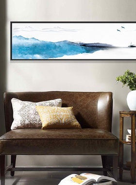 新中式沙发床头背景墙壁画简约山水挂画书房卧室客厅装饰画壁画