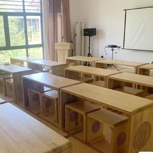围棋培训班教室课桌椅 古琴桌凳共鸣琴桌实木国学桌书法桌子新中式