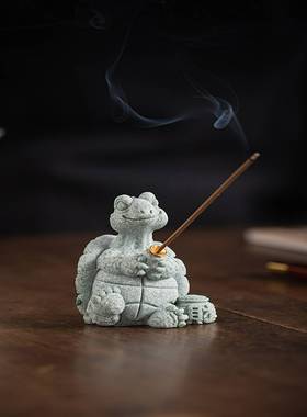 可爱长寿龟钓鱼茶宠摆件创意招财乌龟线香插香托香座茶桌茶盘装饰