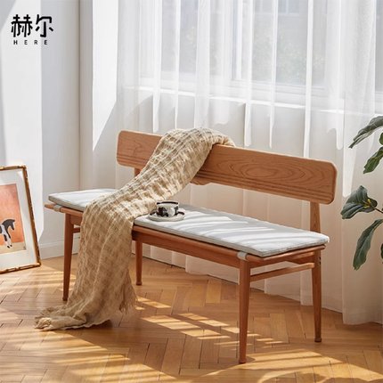 邮差来敲门长椅餐椅北欧樱桃木实木椅长凳带靠背长条凳椅子换鞋凳
