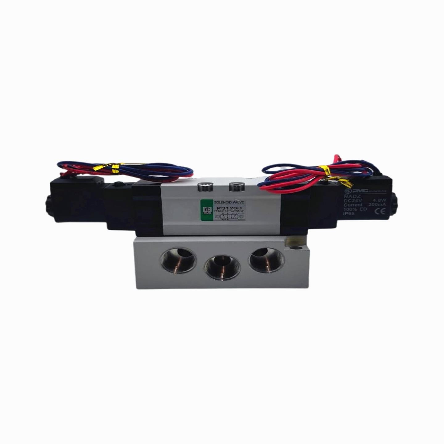 韩国PMC电磁阀PS120D双控二位五通PS120S换向4分接口DC24V