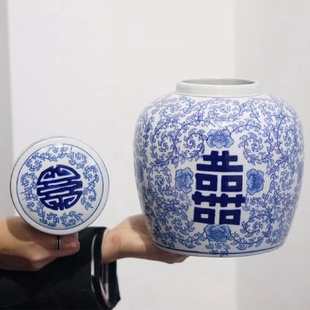 饰花插摆件现代家居饰品客厅储物收纳 陶瓷器青花瓷陶瓷罐装