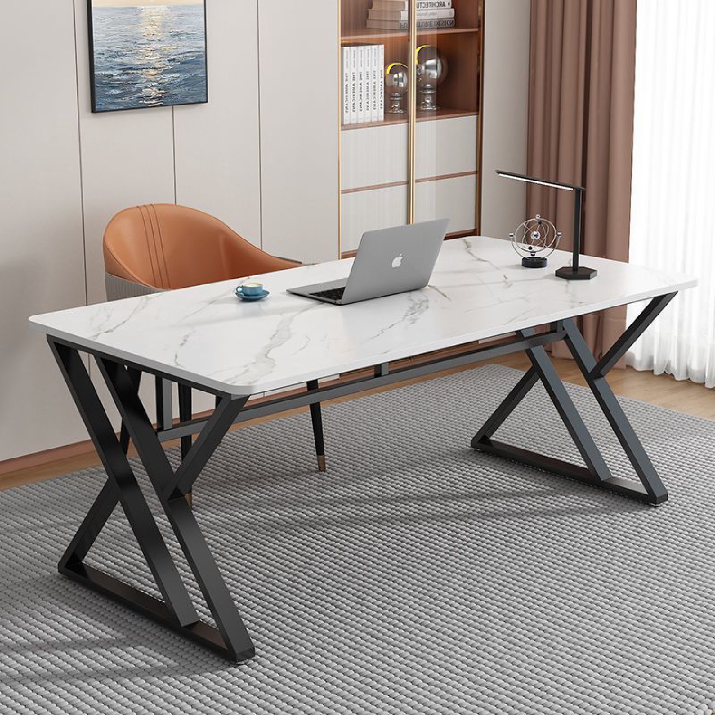 岩板书桌台式电脑桌家用加厚办公桌出租房意式网红轻奢学生学习桌