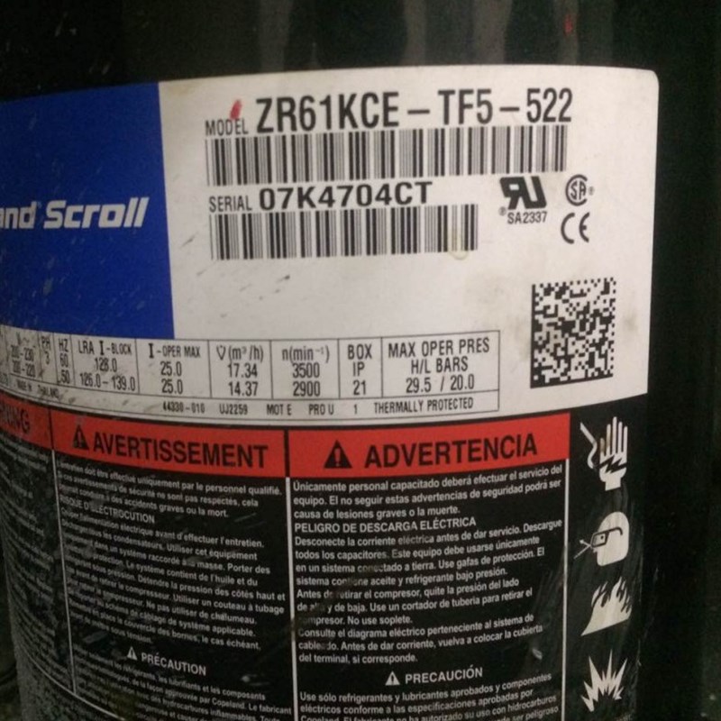 ZR61KCE-TF5-522 ZR54K3-TF5-230 ZP57K3E谷轮压缩机3相220V