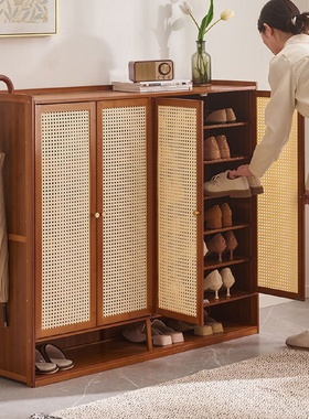 鞋架子家用门口多层防尘鞋柜室内玄关大容量收纳实木简易鞋柜楠竹