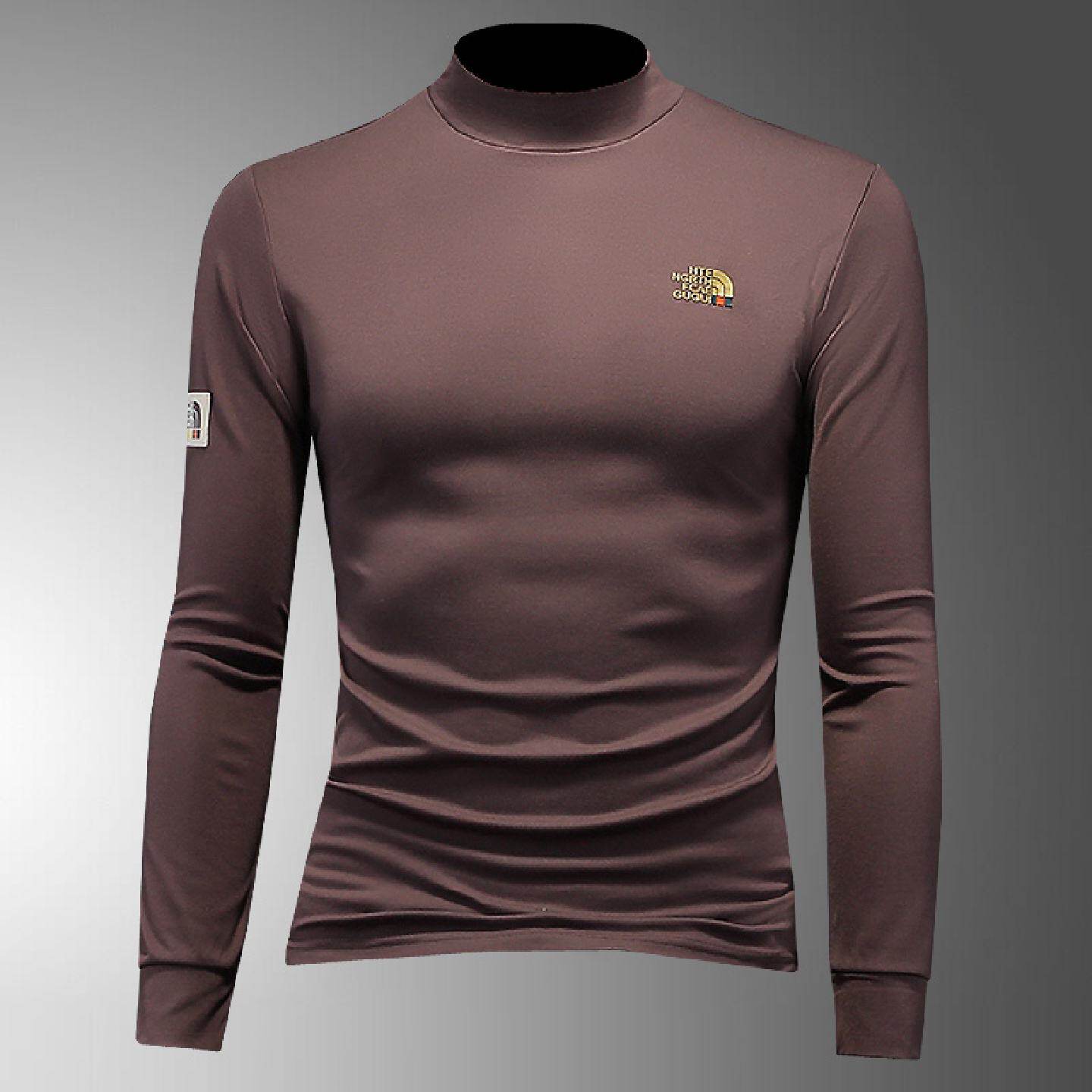 丝光棉薄绒长袖恤男士半高领打底衫欧洲站潮流体恤中领内搭小衫潮