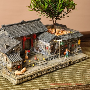 饰水景微景观造景 创意花盆复古建筑模型阳台庭院茶桌茶室家居装