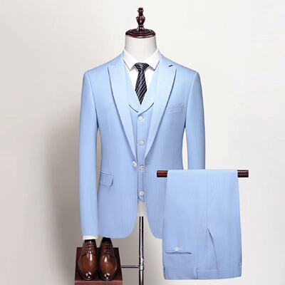 2026春秋季条纹西装套装男士新款韩版修身结婚礼服英伦绅士休闲三