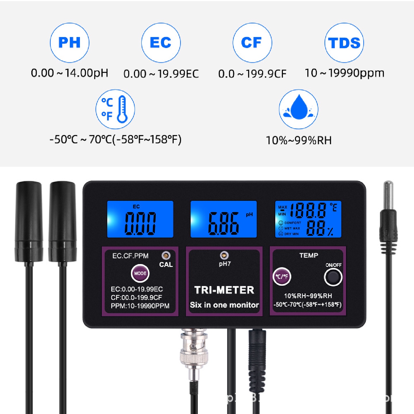 PH-217六合一在线水质监测仪器PH温度/EC/CF/RH/TDS水质仪鱼缸