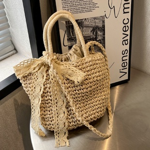 大容量草编包女2025夏季 百搭斜挎包海边沙滩包编织手提菜篮子 新款