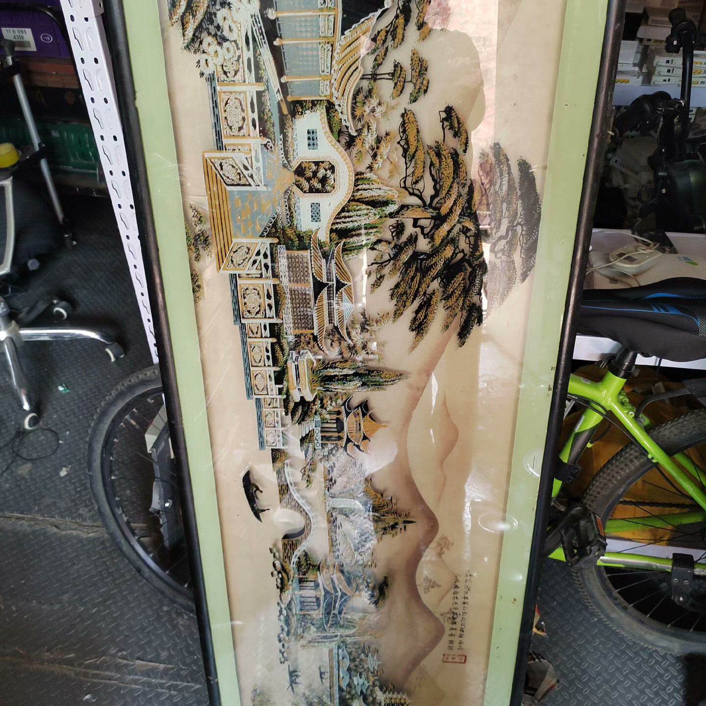 玻璃画古董山水画片六七十年代老玻璃三维立体画-议价