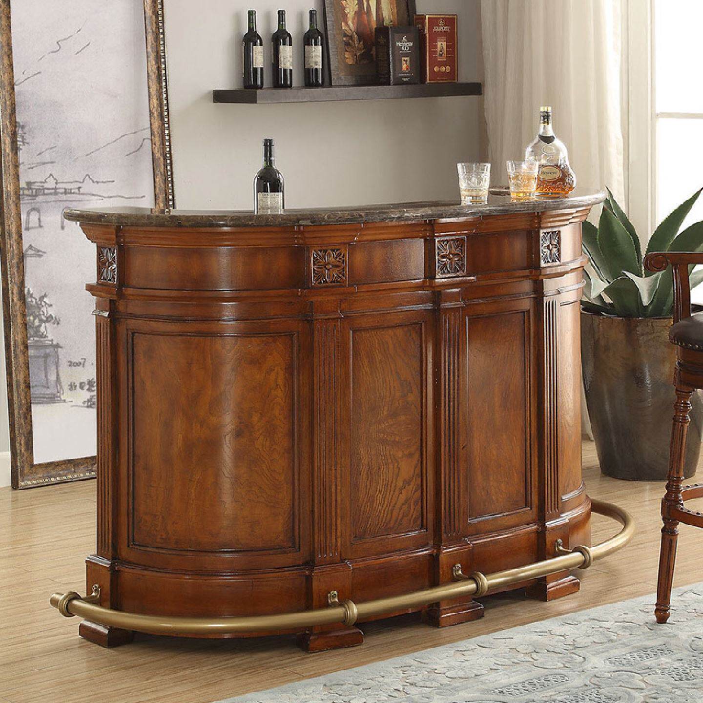 美式全实木吧台桌家用玄关大理石靠背吧椅欧式复古隔断酒柜子靠墙