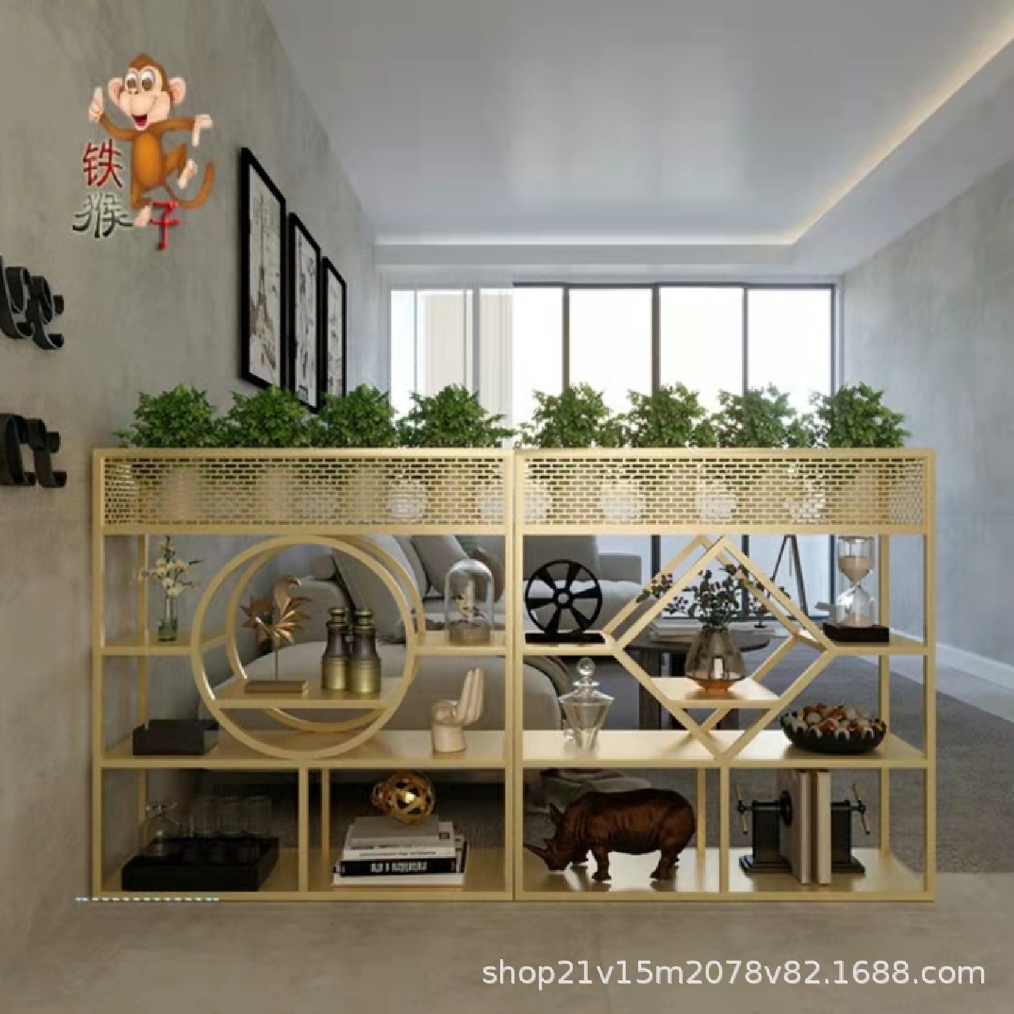 简约落地餐厅屏风北欧办公隔断展示架阳台花架置物架铁艺多层书架