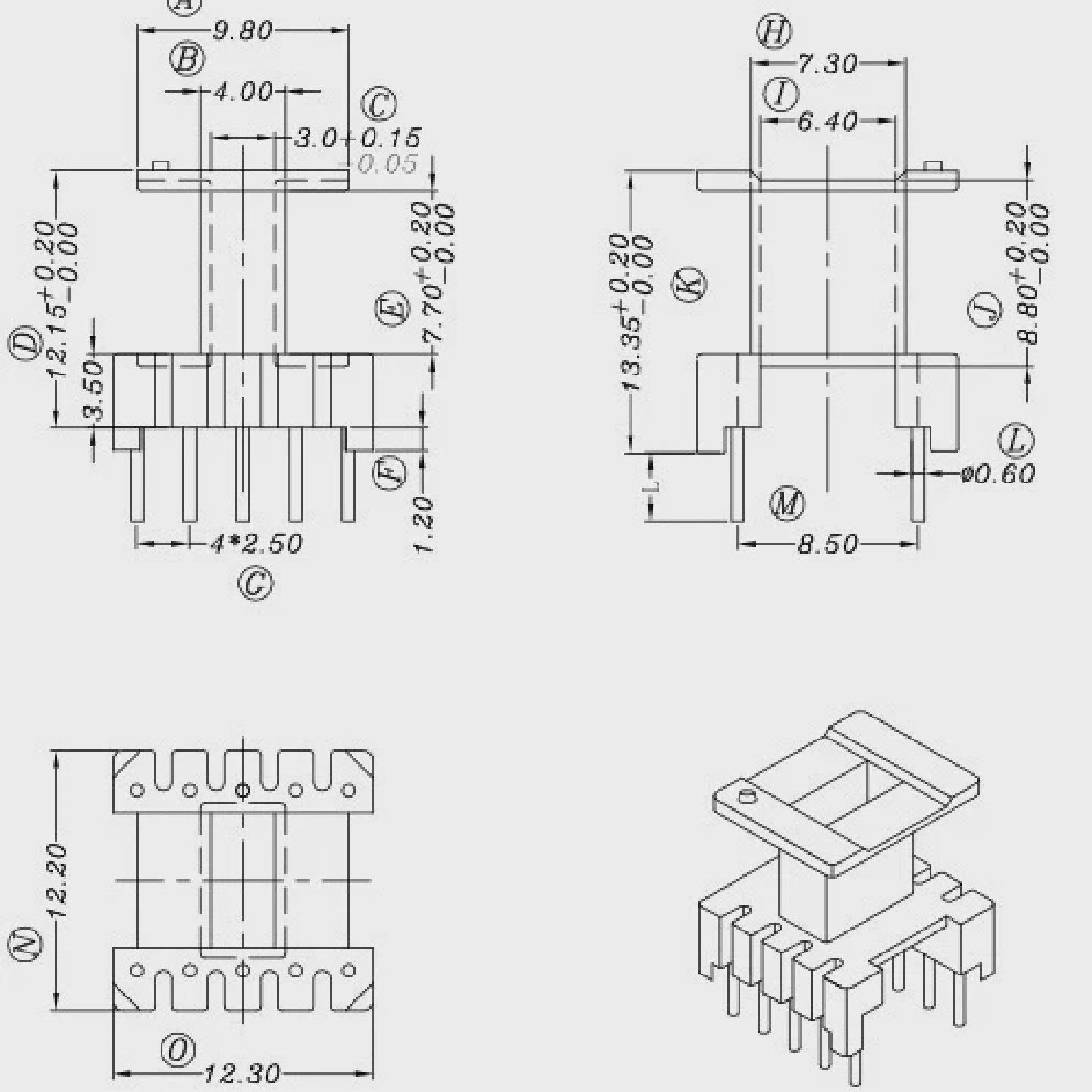 EE13骨架变压器磁芯立式55针