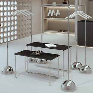 服装 店专用货架展示架不锈钢落地陈列架 店中岛子流水台挂衣架女装