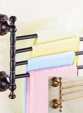 黑色仿古复古全铜毛巾架活动毛巾挂杆欧式卫生间旋转毛巾架