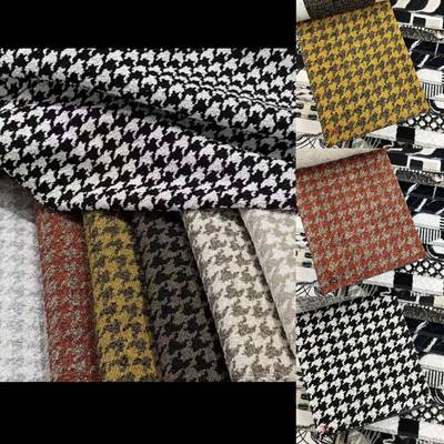 门幅140cm千鸟格图案羊毛圈质感提花沙发布抱枕布料样板房软装布