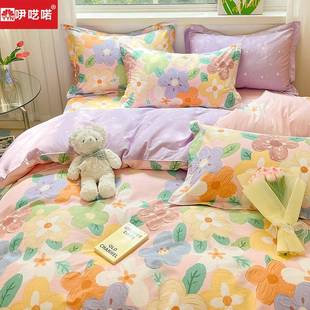 A6L田园花卉纯棉床上四件套100单人宿舍床品双人被套床单三4