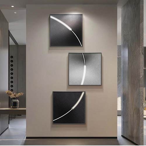 现代黑白灰玄幻装饰画发光客厅艺术挂画极简楼梯玄关画正方形壁画