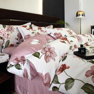双人四件套纯棉床品 亲肤裸睡新品 欧式 简约花卉印花全棉四季