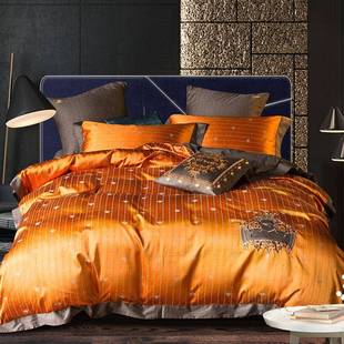 欧式 纯棉床品罗 轻奢样板房A面提花B面80S贡缎全棉四件套1.8m美式