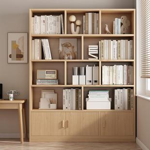 实木生态板书架落地置物架家用客厅一体靠墙柜子简易耐用储物柜