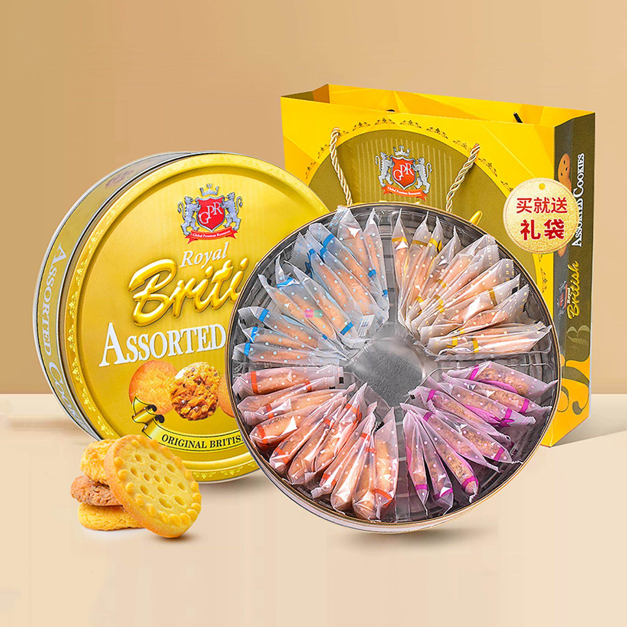 马来西亚原装进口零食牛奶巧克力葡萄干燕麦饼GPR曲奇饼干礼盒装