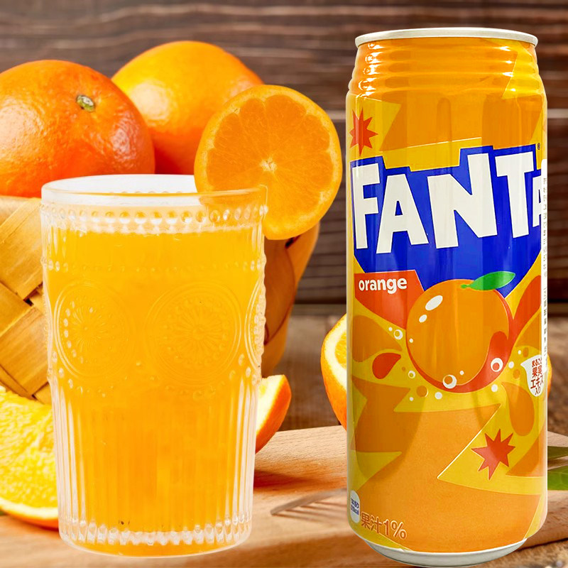 日本进口可口可乐芬达橙子味碳酸饮料铝罐装汽水网红饮料500ml/罐
