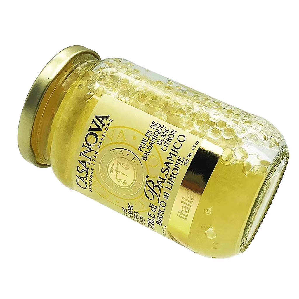 意大利进口卡萨诺瓦珍珠白醋调味汁370g包装柠檬味珍珠香醋球形醋
