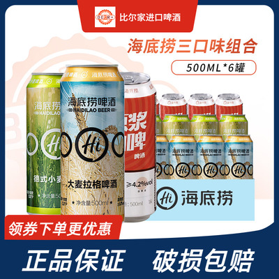 海底捞啤酒德式小麦大麦拉格原浆白啤500ml*6听罐装精酿啤酒组合