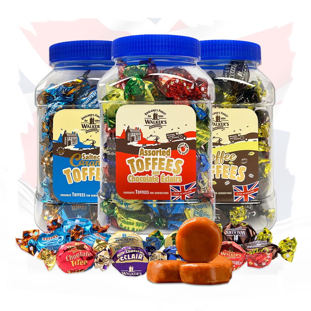 英国原装进口糖果零食沃尔克斯什锦太妃糖海盐咖啡味软糖罐装580g