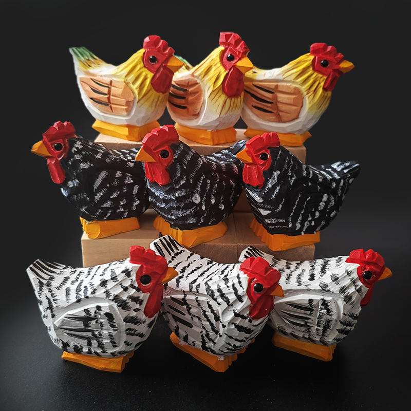 木雕摆件小公鸡纯实木手工雕刻手绘创意桌面工位木质工艺品装饰品