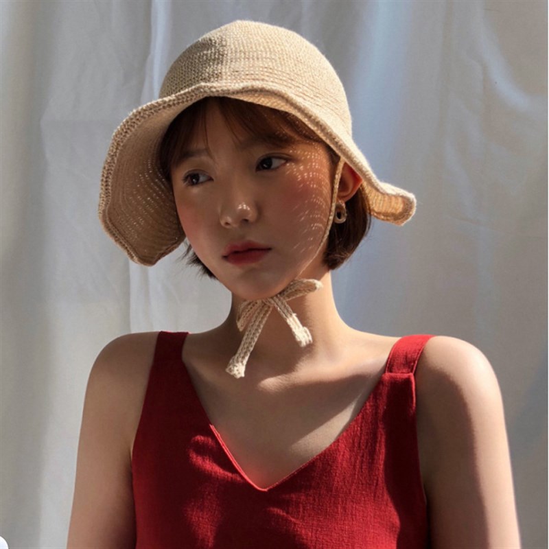 网红素颜针织渔夫帽女春夏韩版潮百搭日系黑色半沿遮阳帽子盆帽