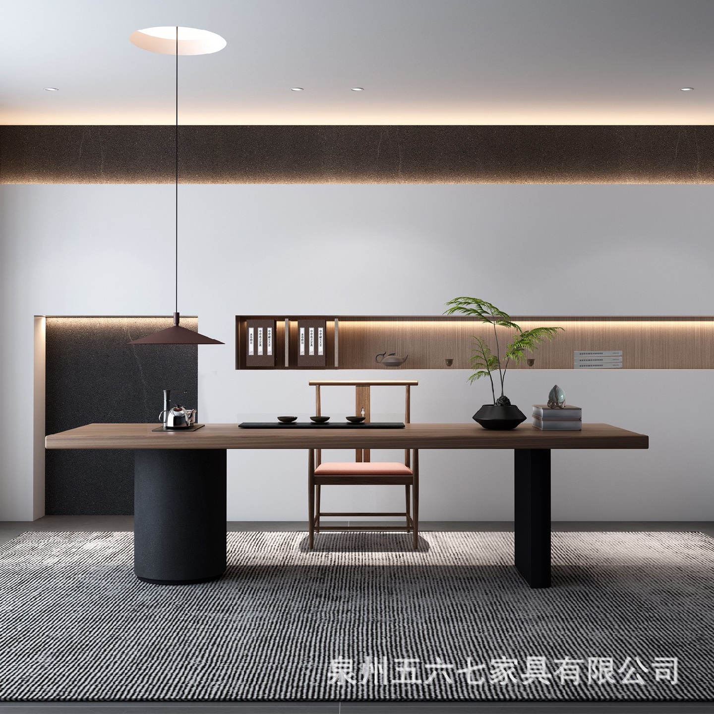 现代简约实木茶桌椅组合铁柜一体茶台办公室原木大板泡茶桌阳台